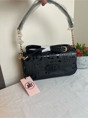 NWT Juicy Couture Black Embossed Crossbody Bag with Gold Hardware